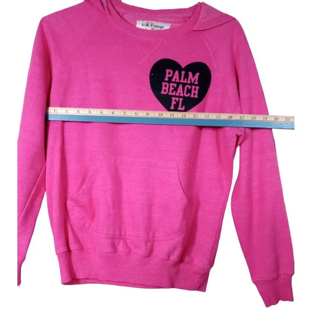 U.S. Vintage by Exist Palm Beach FL Hot Pink/Black Heart Womens Hooded Sweatshir